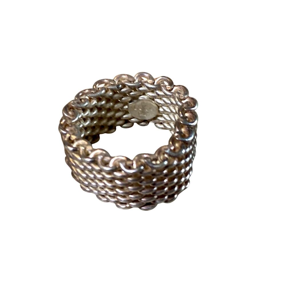 Tiffany & Co Somerset Mesh Ring Sterling Silver 925 Size 5 Basket Weave